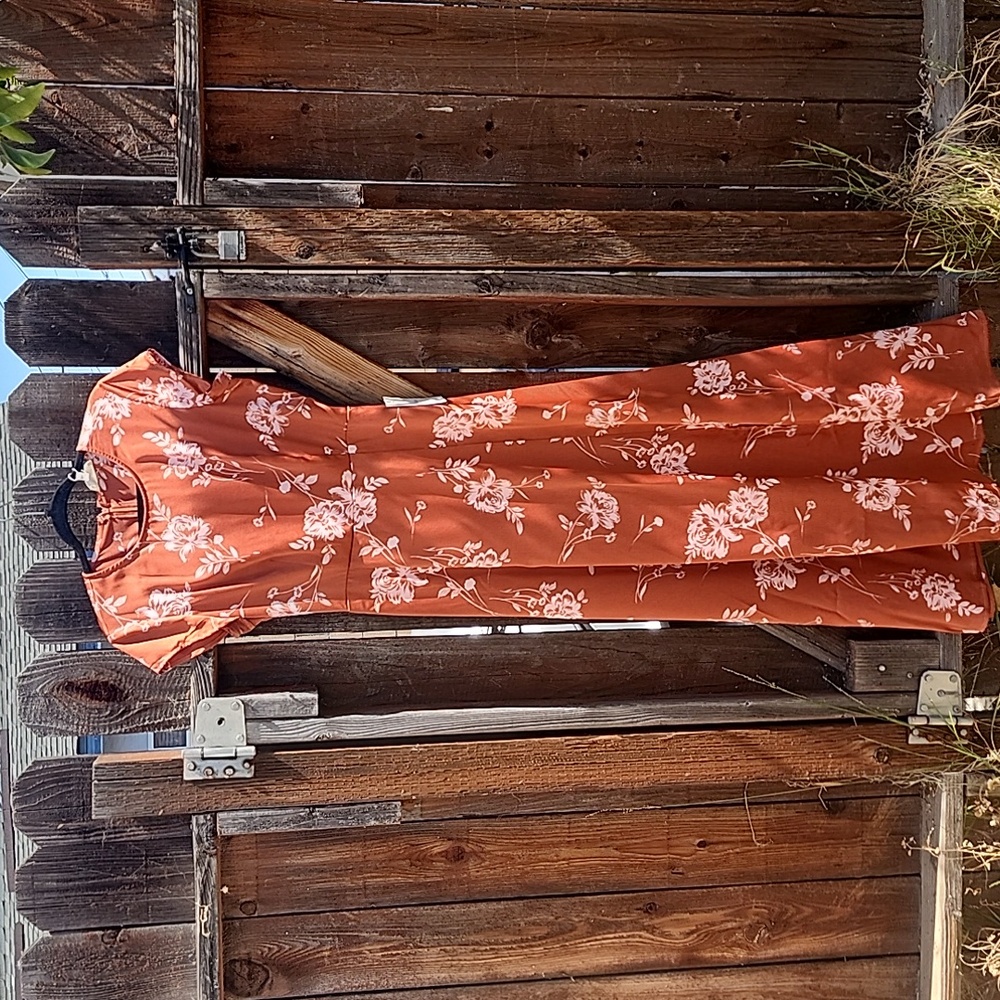 New bohme Rust Floral Maxi Dress, NWT, Size Large - Picture 1 of 11